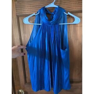 Ramy Brook Blue Smocked Halter Tie Back Sleeveless Blouse XS/P